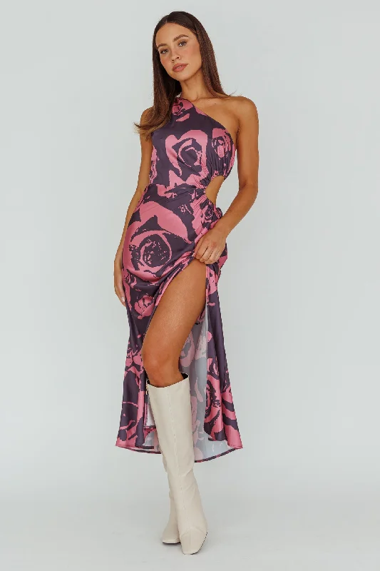 Charisma One-Shoulder Cut-Out Maxi Dress Floral Purple