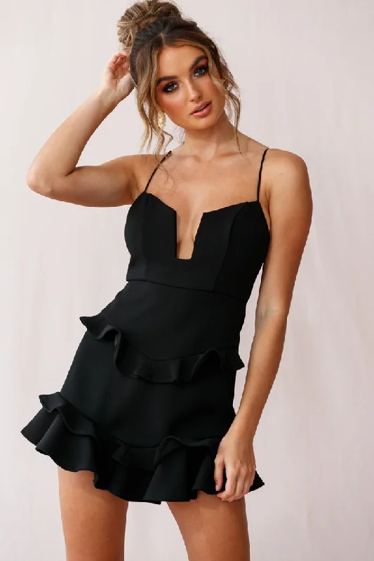 James Tiered Frill Mini Dress Black