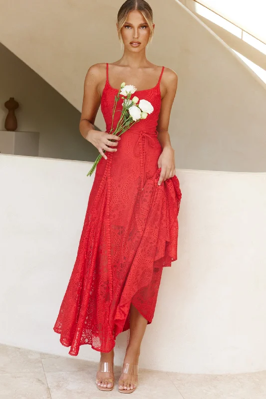 Palm Springs Lace Overlay Maxi Dress Red