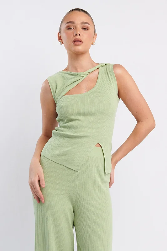 Rossana Twist Neck Sleeveless Keyhole Top Sage