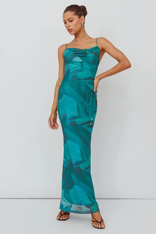 Teava Laced Waist Maxi Dress Abstract Green