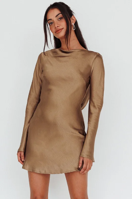 Thank Me Later Long Sleeve Diamante Rope Dress Olive