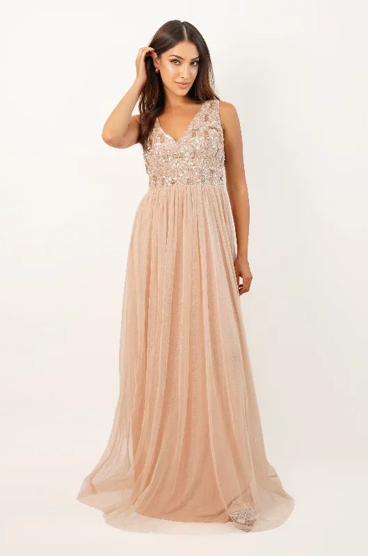 Aurora Nude Embellished Maxi Dress