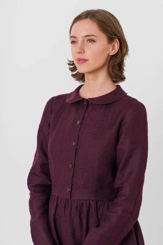 Classic Dress, Long Sleeve, Twill Linen, Royal Grape