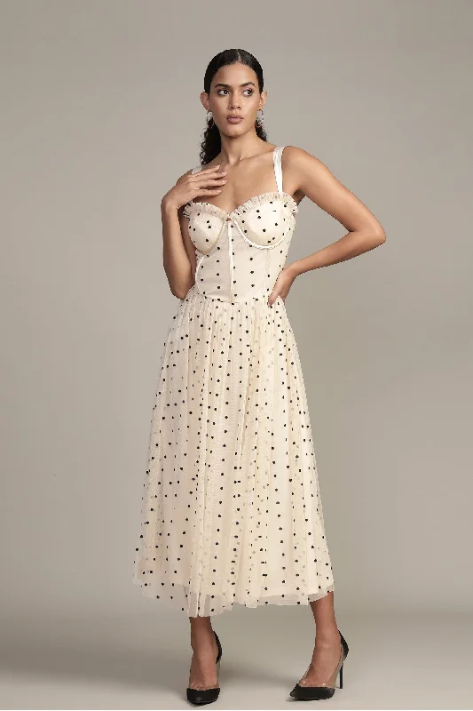 Dane Polka Dot Corset Midi Dress