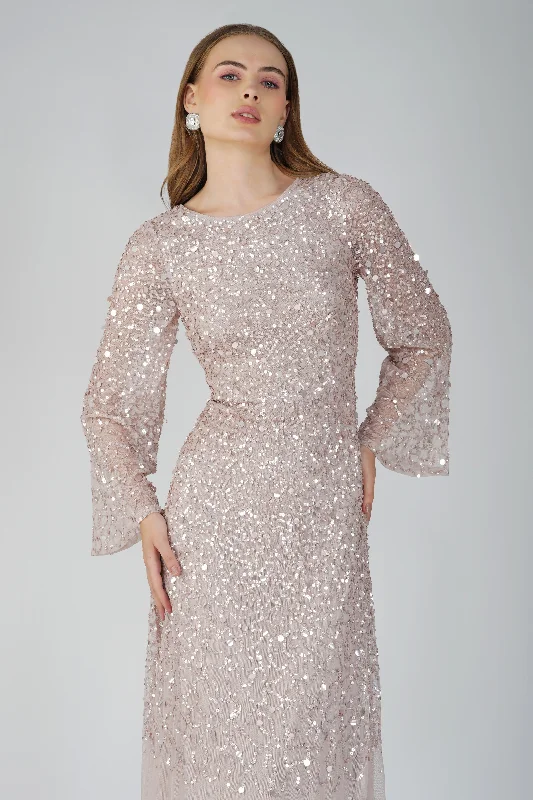 Diane Long Sleeve Embellished Maxi Dress in Mink