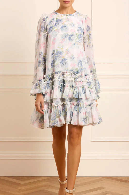 Hydrangea Chiffon Round Neck Mini Dress