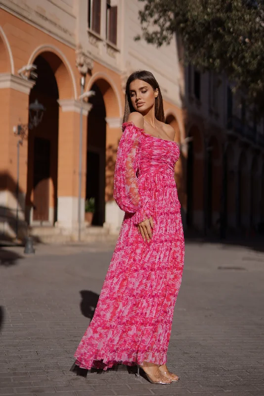 Lana Red Printed Tulle Dress