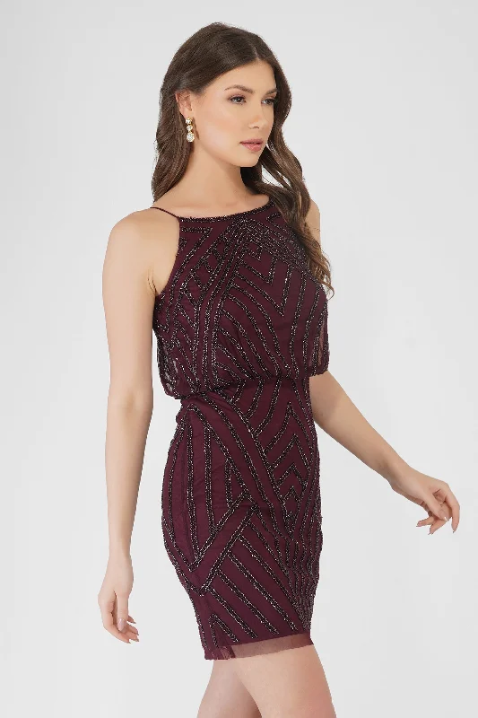 Mina Embellished Mini Dress in Burgundy