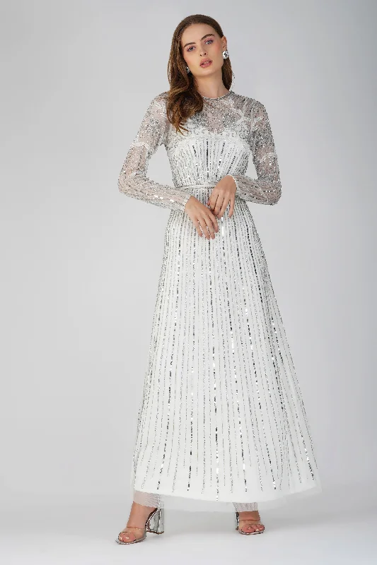 Teresa Embellished Maxi Dress in Silver