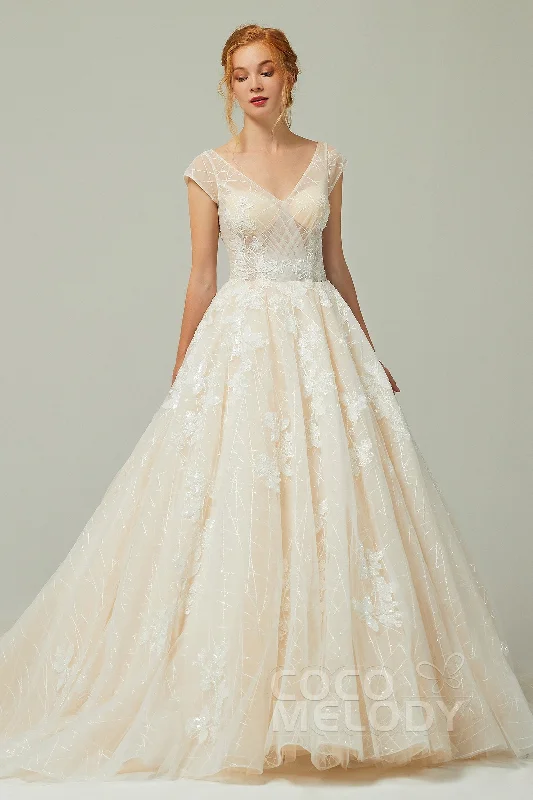 A-Line Chapel Train Tulle Wedding Dress CW2168