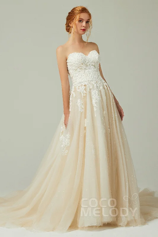 A-Line Chapel Train Tulle Wedding Dress CW2190