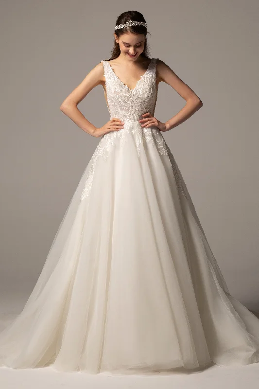 A-Line Chapel Train Tulle Wedding Dress CW2379