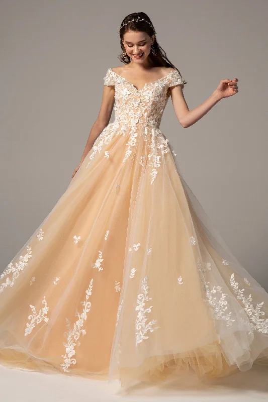 A-Line Court Train Tulle Elastic Satin Wedding Dress CW2327