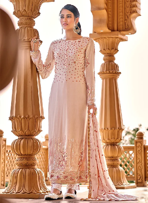 Baby Pink Embroidered Georgette Pant Style Suit