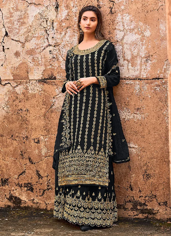 Black Golden Zari Embroidered Wedding Palazzo Suit