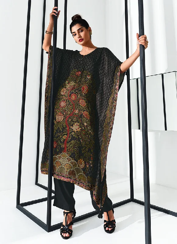 Black Multi Digital Printed Poncho And Pant Co-ord Set