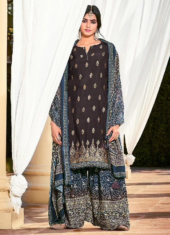 Dark Brown Aariwork Digital Print Palazzo Suit