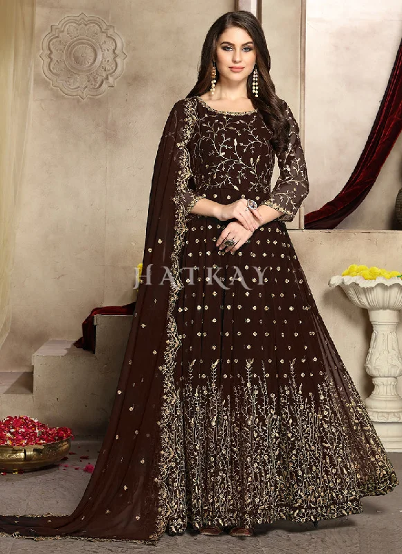 Dark Brown Georgette Wedding Anarkali Suit