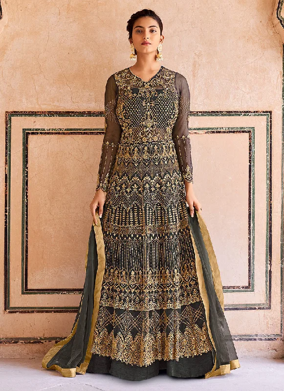 Dark Green Embroidered Anarkali Lehenga