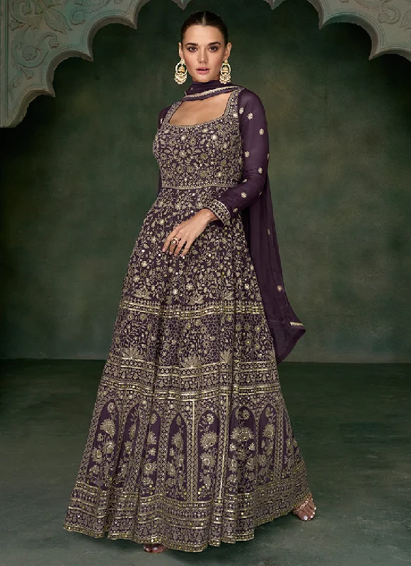 Deep Purple Designer Embroidery Anarkali Gown