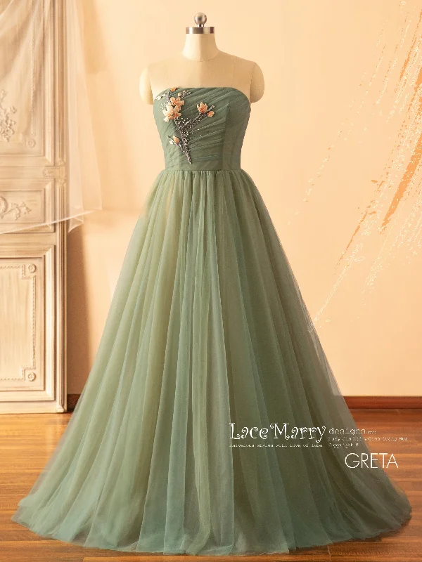 GRETA / Green Wedding Dress with Colored Flower Applique