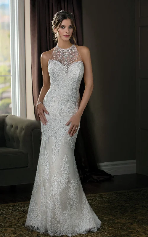 High-Neck Sleeveless Mermaid Wedding Dress With Illusion Neck And Appliques-MK_702915