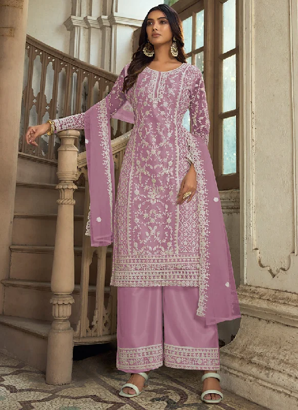 Lavender Embroidery Pakistani Pant Style Suit