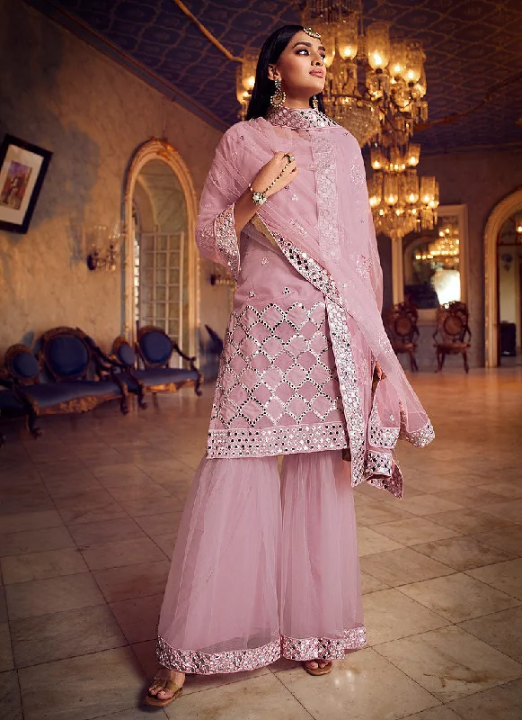 Lilac Purple Mirror Embroidered Gharara Suit