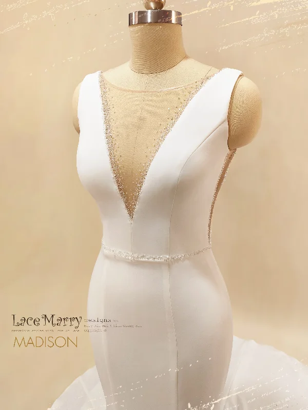 MADISON / Simple Wedding Dress with Deep V Neckline