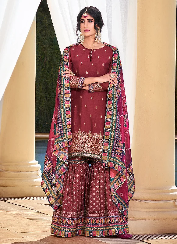 Magenta Aariwork Digital Print Palazzo Suit