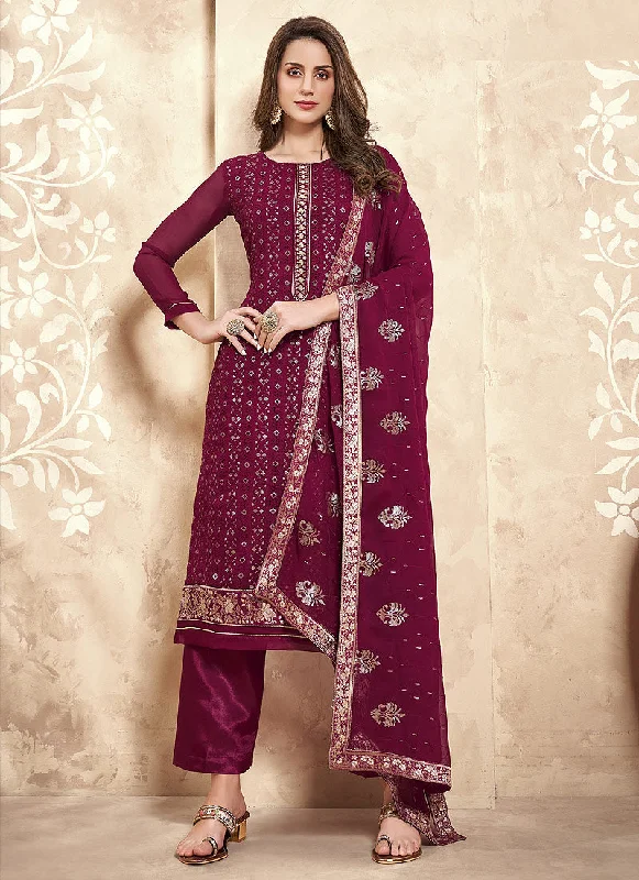 Magenta Sequence Embroidered Pakistani Pant Suit