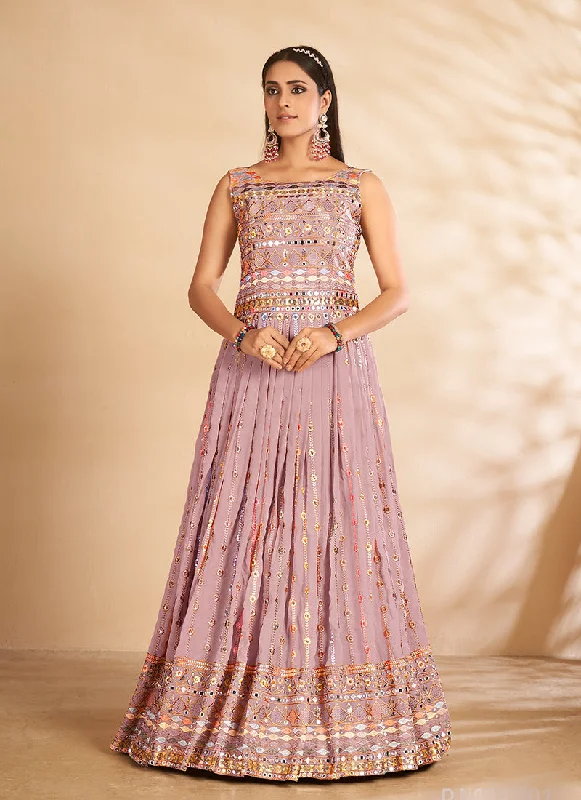 Mauve Mirror Embroidered Anarkali Gown