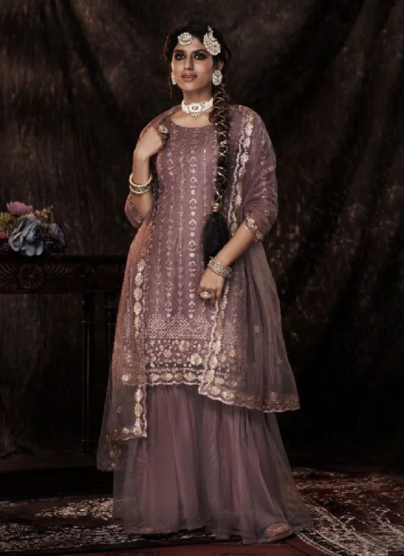 Mauve Purple Sequence Embroidered Sharara Suit