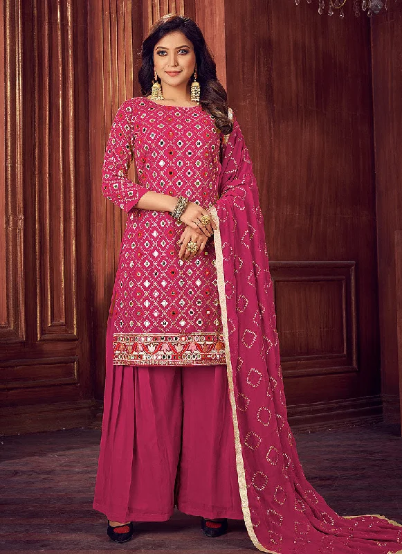 Pink Mirror Embroidered Palazzo Suit