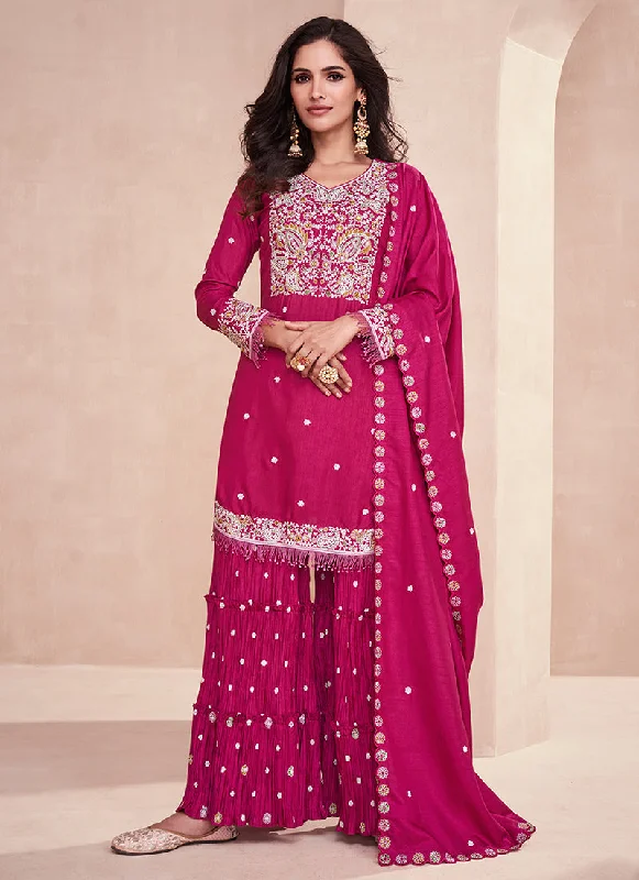 Pink Multi Sequence Embroidery Traditional Gharara Suit