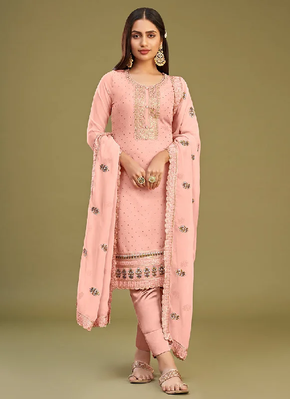 Pink Thread Embroidery Pakistani Style Pant Suit