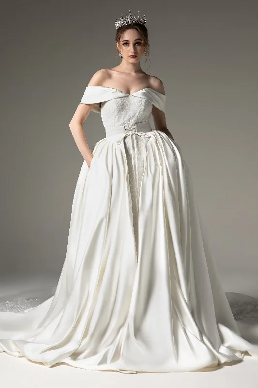 Princess Chapel Train Satin Wedding Dress CW2512