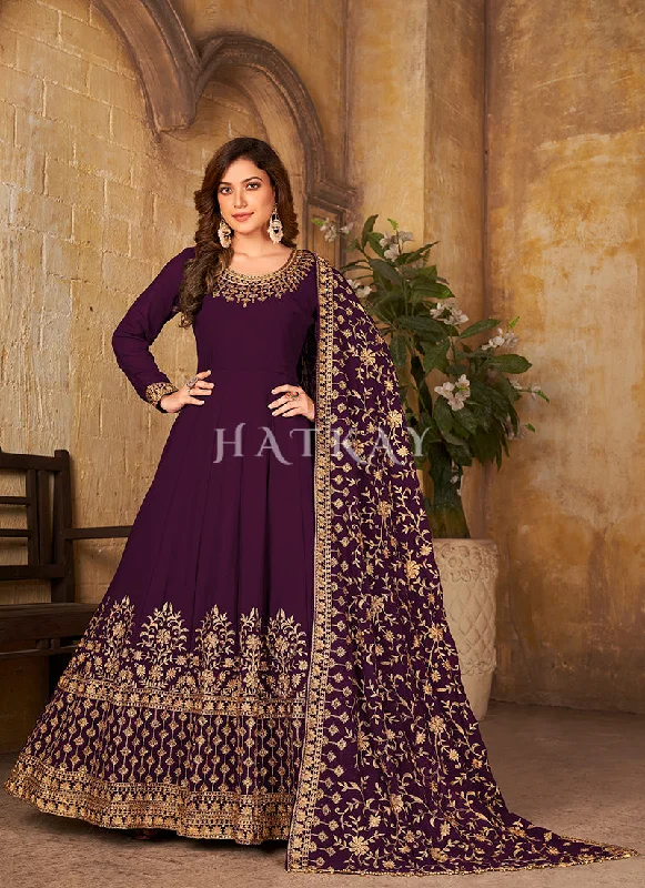 Purple Embroidered Georgette Anarkali Suit