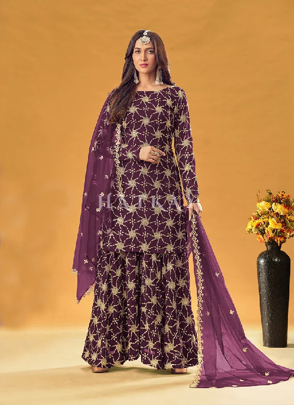 Purple Sequence Embroidered Sharara Suit