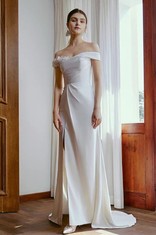 Sheath Sweep-Brush Train Elastic Cloth Wedding Dress CW2675