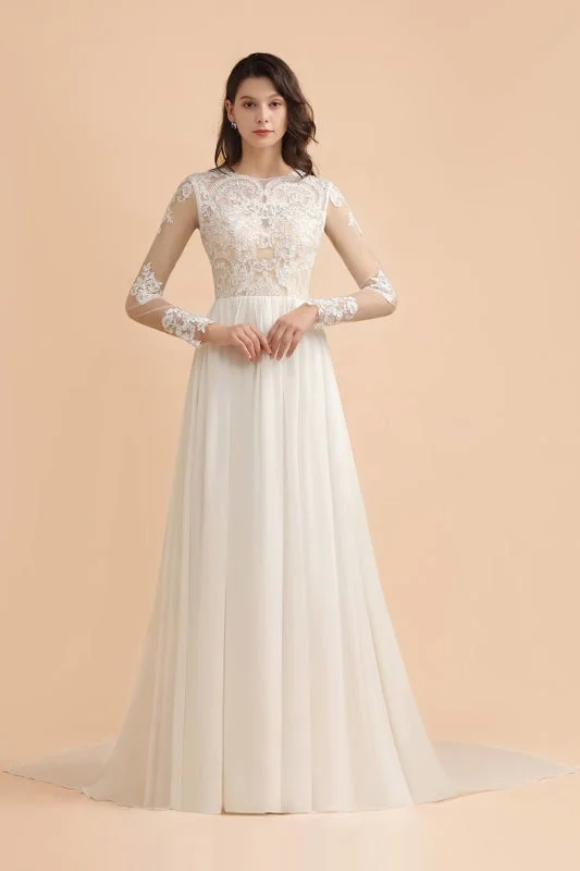 Simple Long Sleeves Lace Floor Length Boho Wedding Dresses