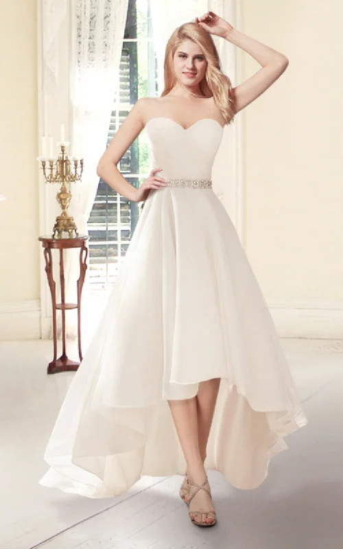 Sweetheart High-Low Organza Wedding Dress-HT_708799