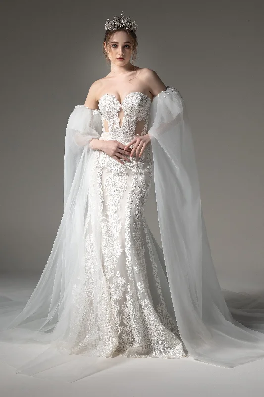 Trumpet-Mermaid Cathedral Train Tulle Wedding Dress CW2505