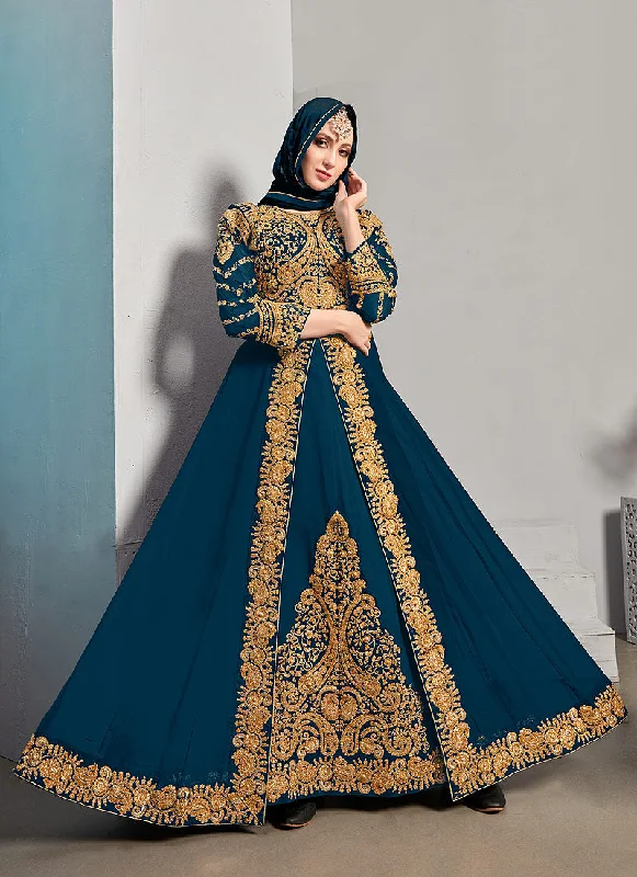 Turquoise Embroidered Designer Anarkali Suit