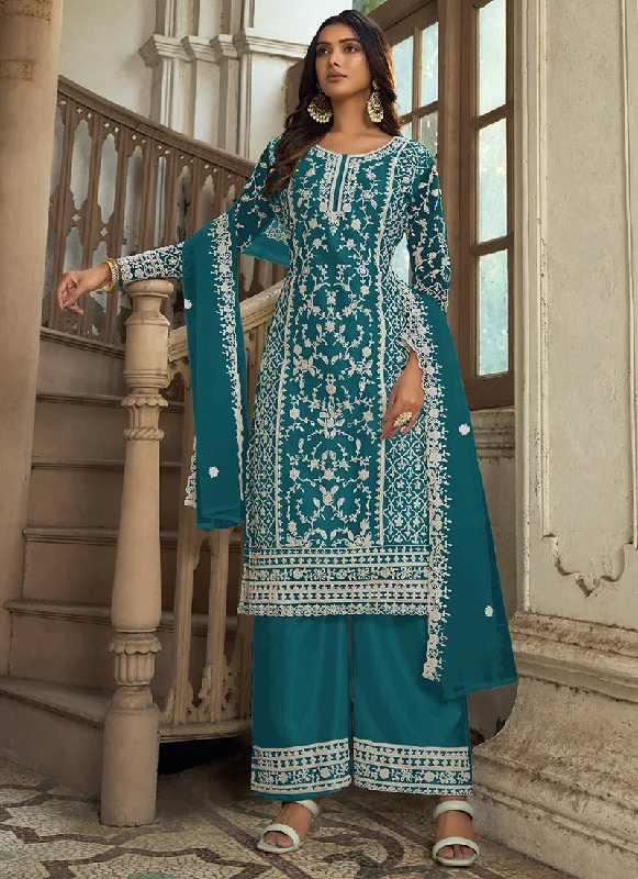 Turquoise Embroidery Pakistani Pant Style Suit