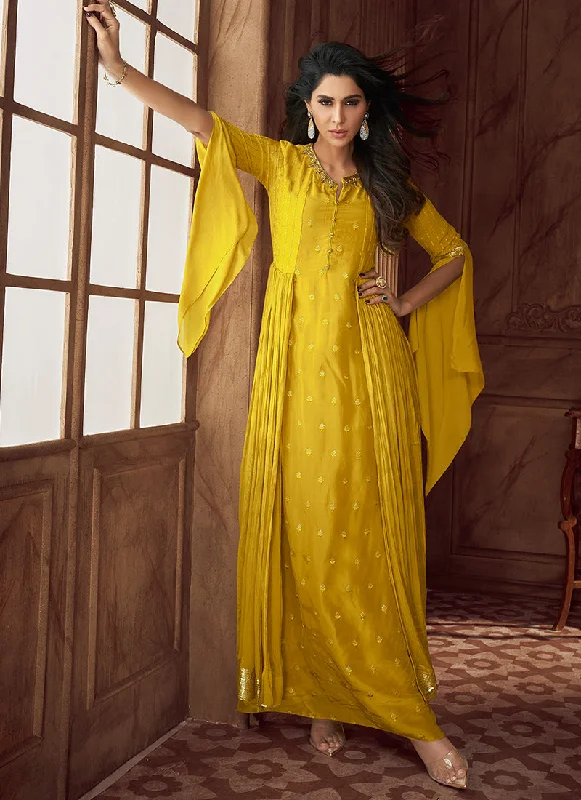 Yellow Traditional Embroidery Anarkali Gown