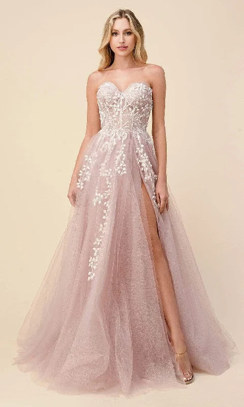 Andrea and Leo - A1029 Strapless Corseted Tulle Simple Prom Gown