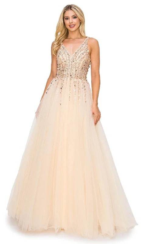 Cinderella Couture 8034J - Sequined Lace V-Neck Prom Gown