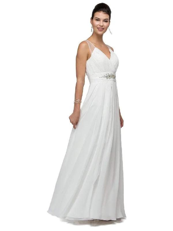 Dancing Queen Bridal - 9539 Sophisticated Ruched V-Neck Chiffon A-line Dress